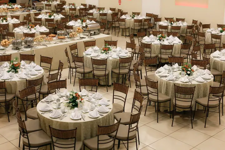 Reception tables set for dinner
